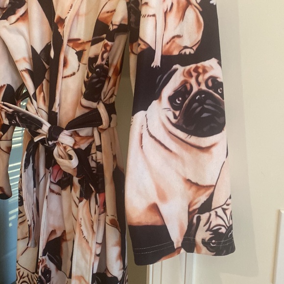 PUG Print Adorable Long Adult Comfy Bath Robe with Belt & Front Pockets Sz OS - Picture 5 of 14